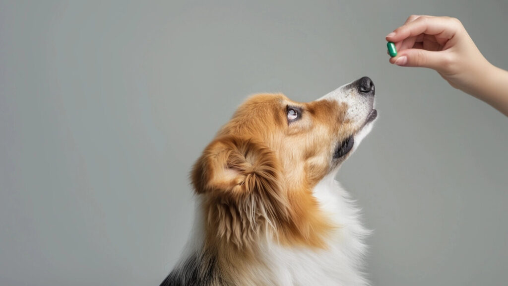 dog taking algal oil capsule